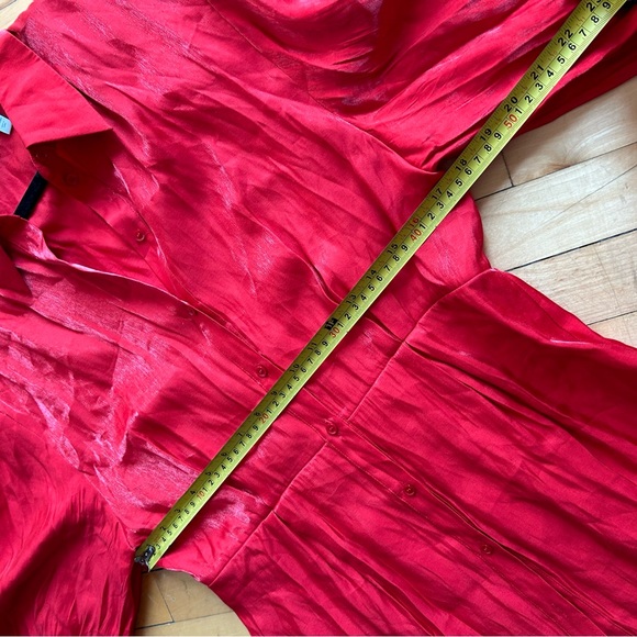 & Other Stories Red Shimmery Puff Sleeves Button Front Dress - Picture 9 of 12
